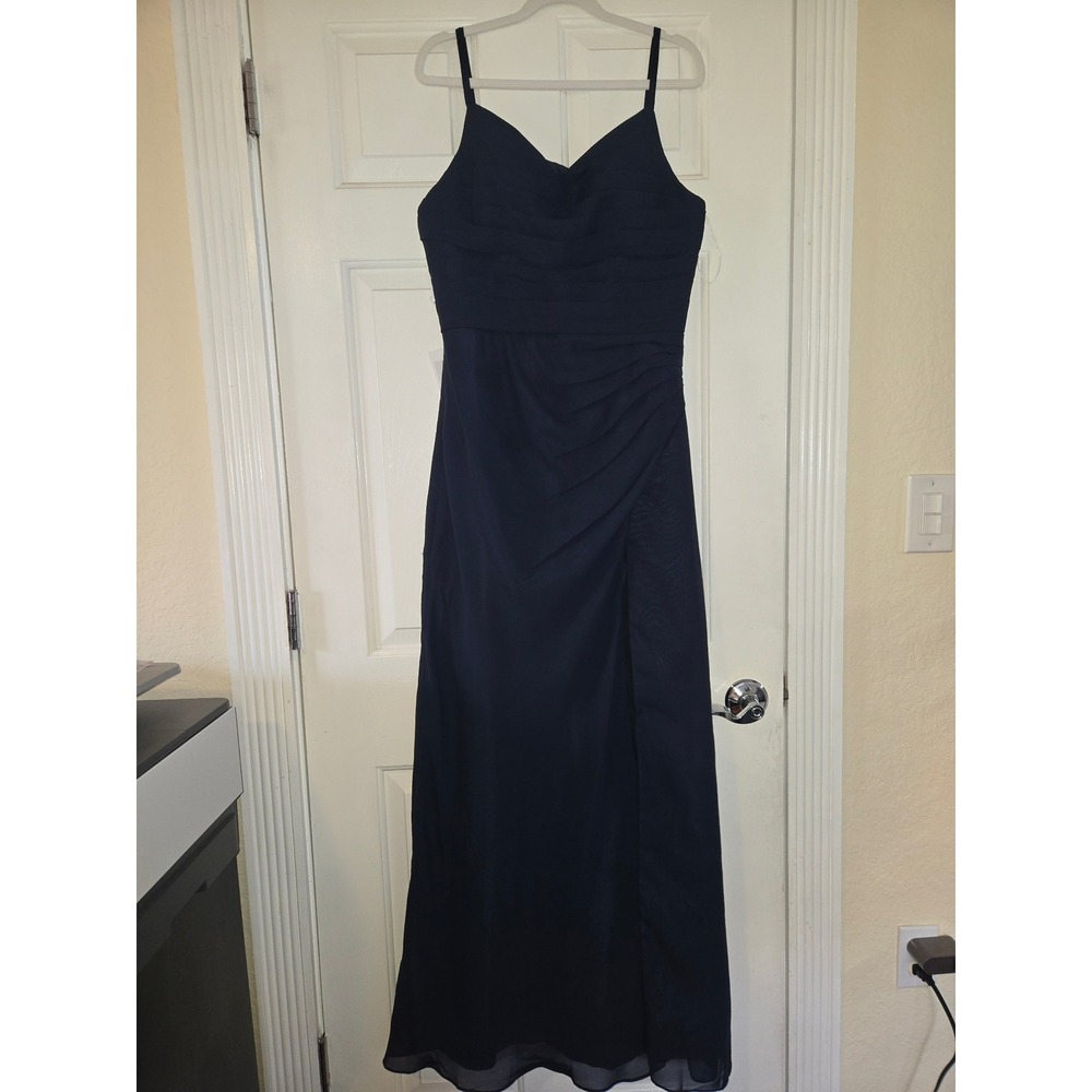 BXZ Navy Blue Chiffon Ruched V Neck‎ Spaghetti Strap Maxi Dress Size 8